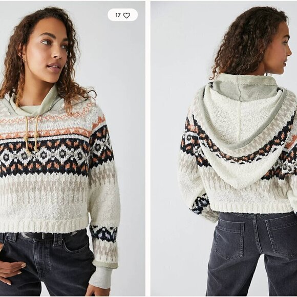 Free People Inverness Cropped Knit Hoodie Sz XS - Picture 3 of 7